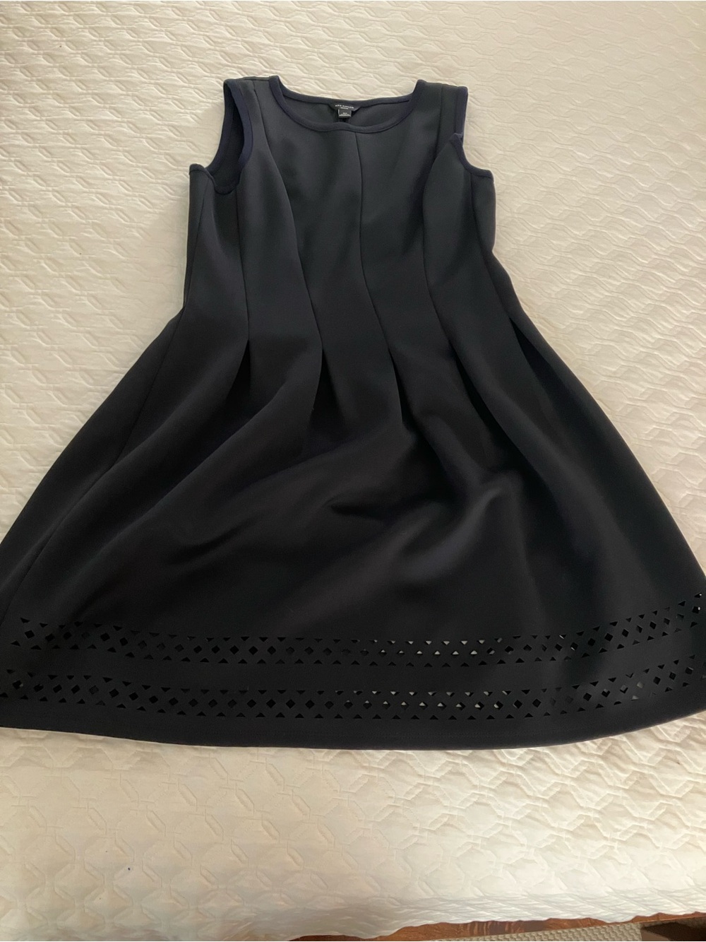 Ann Taylor Black Sleeveless A-Line Dress with Laser-Cut Hem